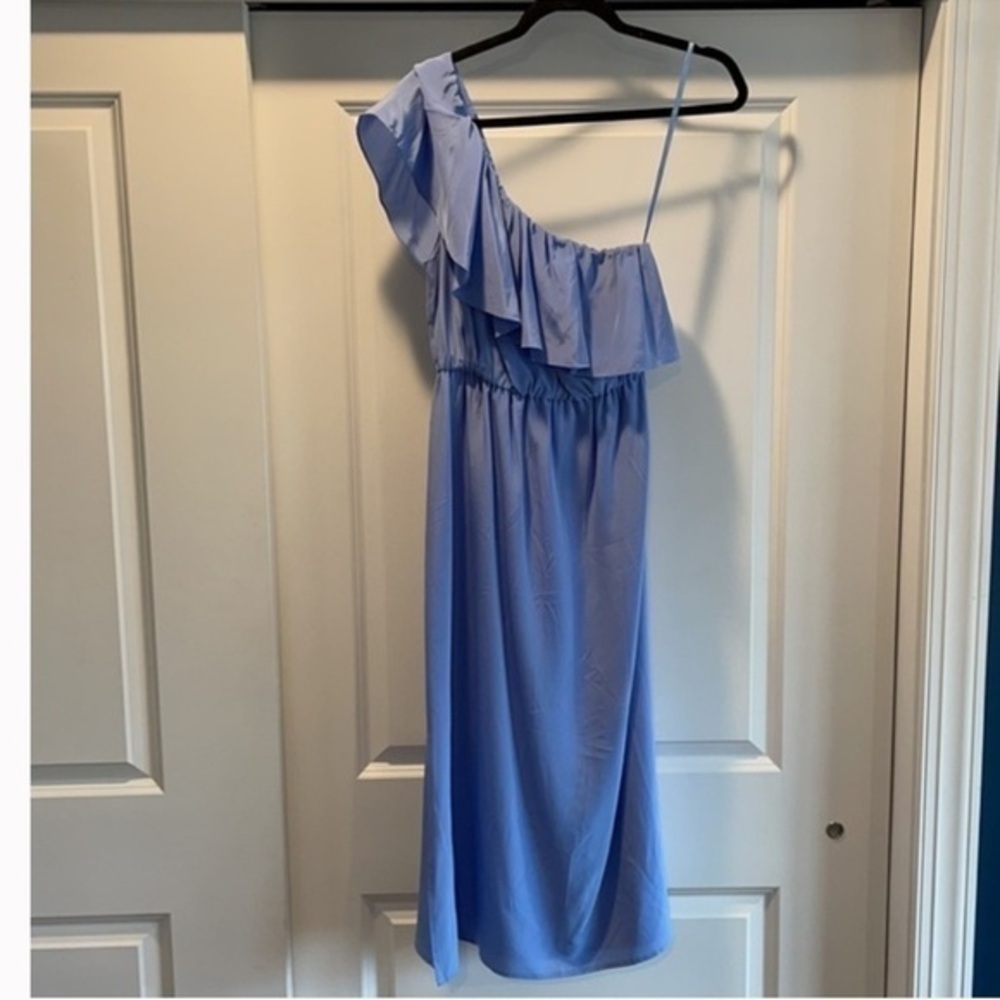 Club Monaco Hanitah One Shoulder Blue Silk Dress. Size 8